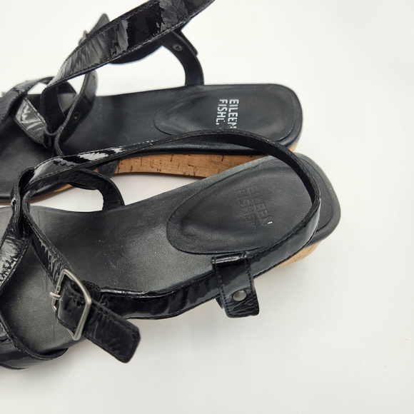 Eileen Fisher Patent Leather Cork Wedge Sandals 9.5 - Picture 7 of 7